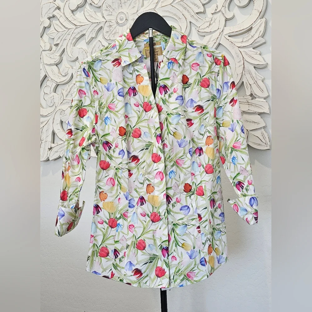 NWT Investments Floral Button Down 3/4 Sleeve Blouse/Top Women's Size 12 - Picture 2 of 6